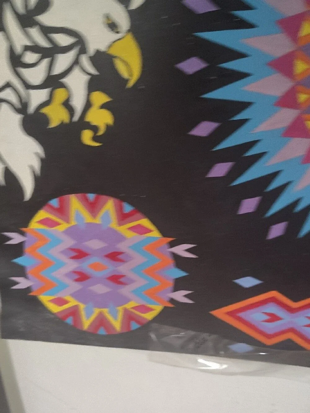 Black Geometric Eagle Tapestry with Multicolor Accents